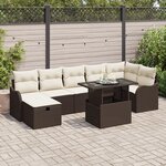 Ensemble de canapé de jardin de 8 pièces avec coussins marron en polyrotin