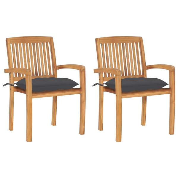 vidaXL Chaises de jardin lot de 2 et coussins anthracite Bois de teck