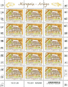 Feuille de 15 timbres - Mirepoix - Ariège - Lettre Verte