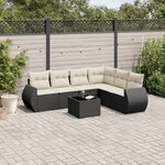 vidaXL Salon de jardin 7 Pièces avec coussins noir résine tressée