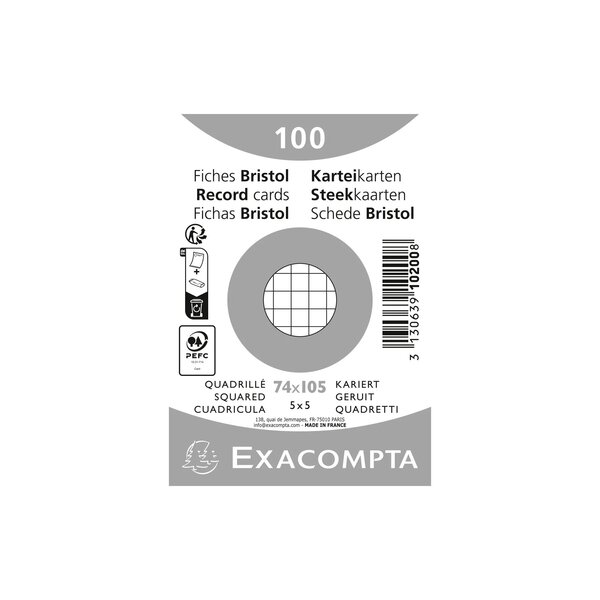 Paquet 100 Fiches Sous Film - Bristol Quadrillé 5x5 Non Perforé 74x105mm - Blanc - X 40 - Exacompta