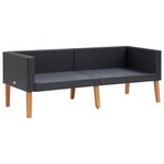 vidaXL Canapé de jardin à 2 places avec coussins Résine tressée Noir