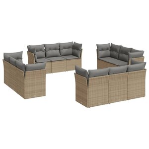 vidaXL Salon de jardin avec coussins 12 Pièces beige résine tressée
