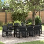 Ensemble de salle à manger de jardin de 9 pièces avec coussins en poly rotin noir