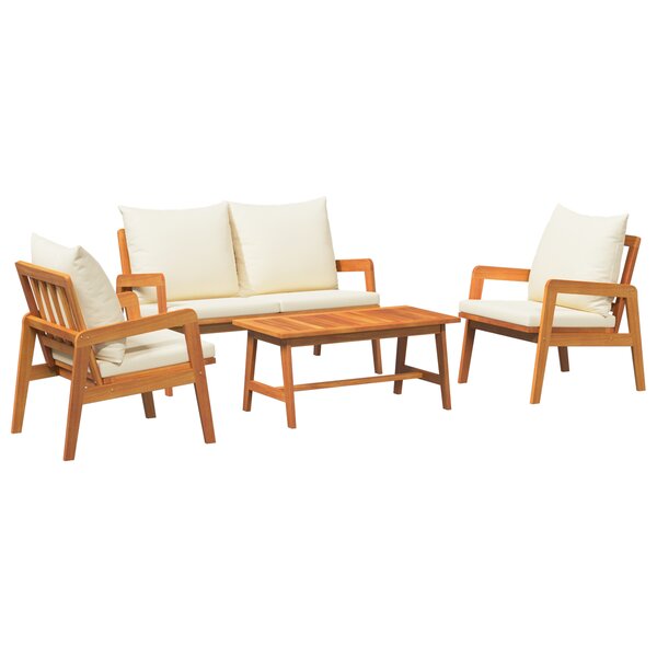 Ensemble bistro 4 pièces avec coussins en bois d'acacia