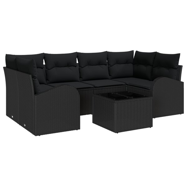 vidaXL Canapé de jardin 7 pièces avec coussins en rotin noir