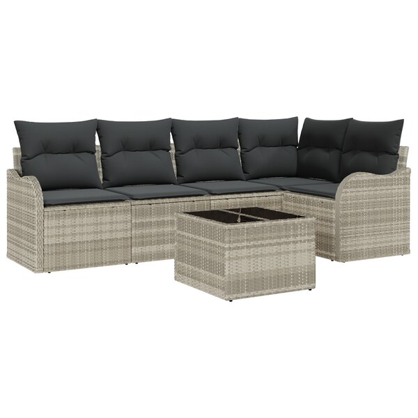 Canapé de jardin 6 pièces avec coussins Gris Poly Rattan