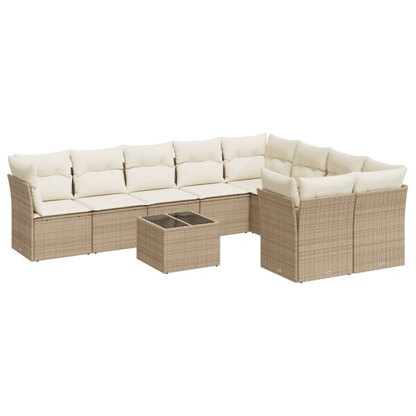 vidaXL Salon de jardin avec coussins 10 Pièces beige résine tressée
