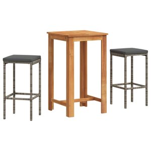 vidaXL Ensemble de bar de jardin 3 Pièces gris bois massif acacia rotin