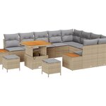 Canapé de jardin 12 pièces avec coussins en poly rotin beige