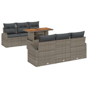 vidaXL Ensemble de salle à manger de jardin 7 pièces avec coussins gris poly rattan acacia