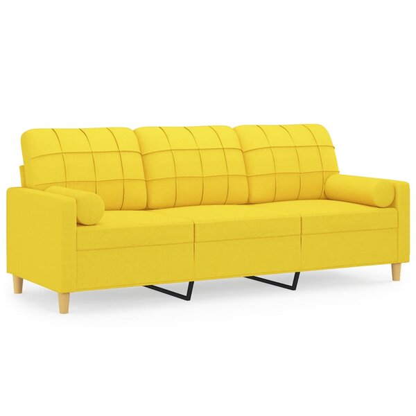 vidaXL Canapé 3 places avec oreillers jaune clair 180 cm tissu