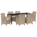 vidaXL Ensemble de salle à manger de jardin 7 pièces avec coussins Beige Rattan Poly