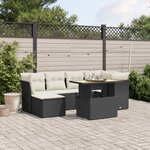 vidaXL Salon de jardin 7 Pièces avec coussins noir résine tressée