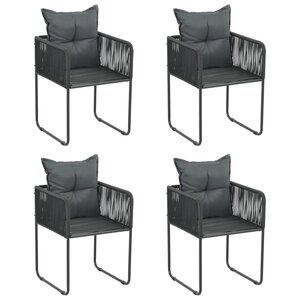 vidaXL Chaises d'extérieur lot de 4 avec oreillers Résine tressée Noir