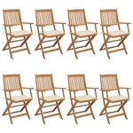 vidaXL Chaises pliables de jardin 8 Pièces avec coussins Bois d'acacia