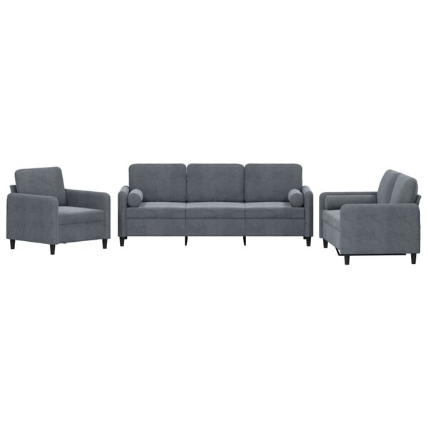 vidaXL Ensemble de canapés 3 Pièces avec coussins gris foncé velours