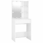 vidaXL Coiffeuse à LED avec armoire Blanc brillant Bois d'ingénierie