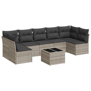 vidaXL Salon de jardin 8 Pièces avec coussins gris clair résine tressée