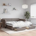 vidaXL Lit de jour avec gigogne et tiroirs taupe 100x200 cm tissu