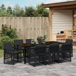 Ensemble de salle à manger de jardin de 9 pièces avec coussins en poly rotin noir