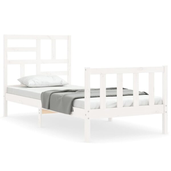 vidaXL Cadre de lit avec tête de lit blanc 90x200 cm bois massif