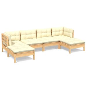 vidaXL Salon de jardin 6 Pièces avec coussins crème bois de pin