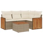 vidaXL Salon de jardin avec coussins 5 Pièces beige résine tressée