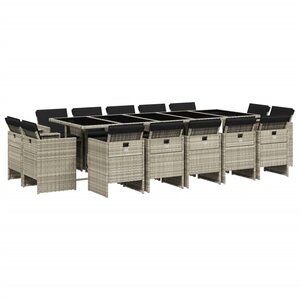 vidaXL Ensemble à manger de jardin et coussins 15 Pièces gris clair rotin