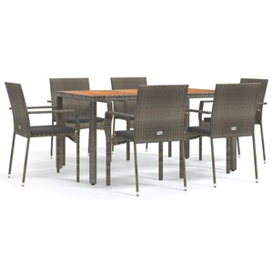 vidaXL Ensemble à manger jardin et coussins 7 Pièces gris rotin