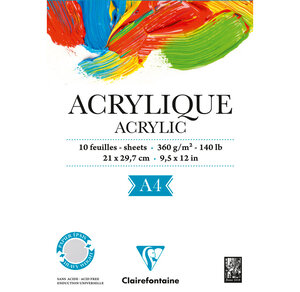 Bloc Acrylique 360g 10F encollé 1 Côté A4 CLAIREFONTAINE