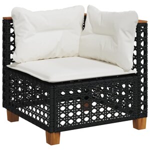 vidaXL Canapé d'angle de jardin avec coussins noir résine tressée