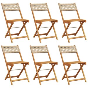 vidaXL Chaises de jardin pliantes lot de 6 beige rotin et bois massif