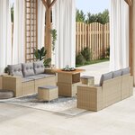 Ensemble de Canapés de Jardin 9 Pièces avec Coussins Beige Poly Rattan Acacia