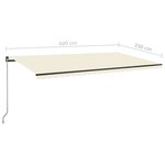 vidaXL Auvent automatique avec capteur de vent et LED 600x350 cm Crème