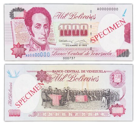 Billet de Collection 100 bolivares 1992 Venezuela - Neuf - P73s - SPECIMEN