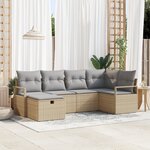 Ensemble de canapé de jardin vidaXL 6 pièces avec coussins beige en rotin poly