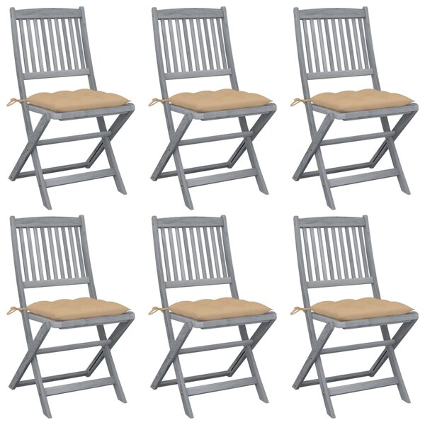 vidaXL Chaises pliables d'extérieur lot de 6 et coussins Bois d'acacia