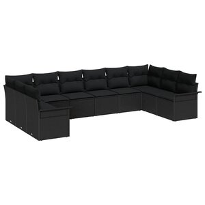 vidaXL Ensemble de canapé de jardin avec coussin 10 Pièces Noir polyrotin