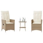 vidaXL Ensemble de bistro 3 Pièces avec coussins beige résine tressée