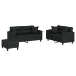 vidaXL Ensemble de canapés 3 Pièces avec coussins noir similicuir