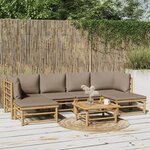 vidaXL Salon de jardin 7 Pièces avec coussins taupe bambou
