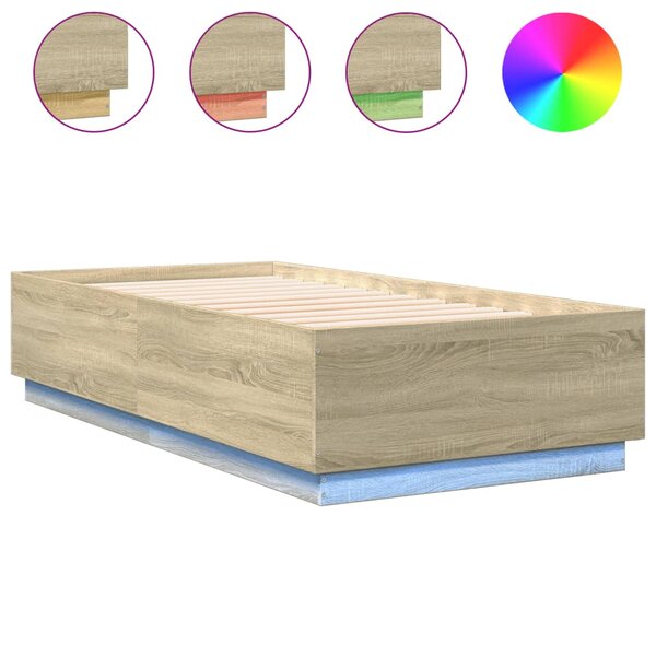 vidaXL Cadre de lit avec lumières LED chêne sonoma 75x190 cm