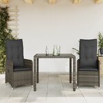vidaXL Ensemble de bistro de jardin 3 Pièces coussins gris poly rotin