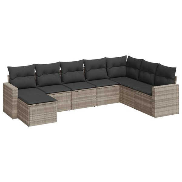 vidaXL Salon de jardin 8 Pièces avec coussins gris clair résine tressée