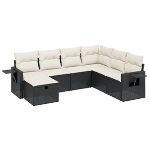 vidaXL Salon de jardin 7 Pièces avec coussins noir résine tressée