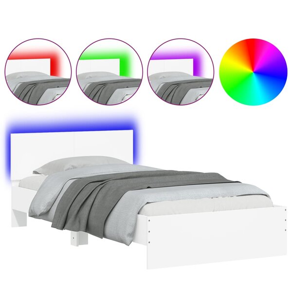 vidaXL Cadre de lit avec tête de lit et lumières LED blanc 100x200 cm