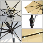 Parasol octogonal inclinable Ø 2 7 x 2 4 m lumineux solaire 24 LED polyester haute densité 180 g/m² crème