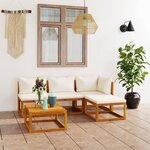 vidaXL Salon de jardin 5 Pièces avec coussin Crème Bois d'acacia solide