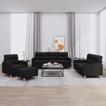 vidaXL Ensemble de canapés 4 Pièces avec coussins Noir Tissu